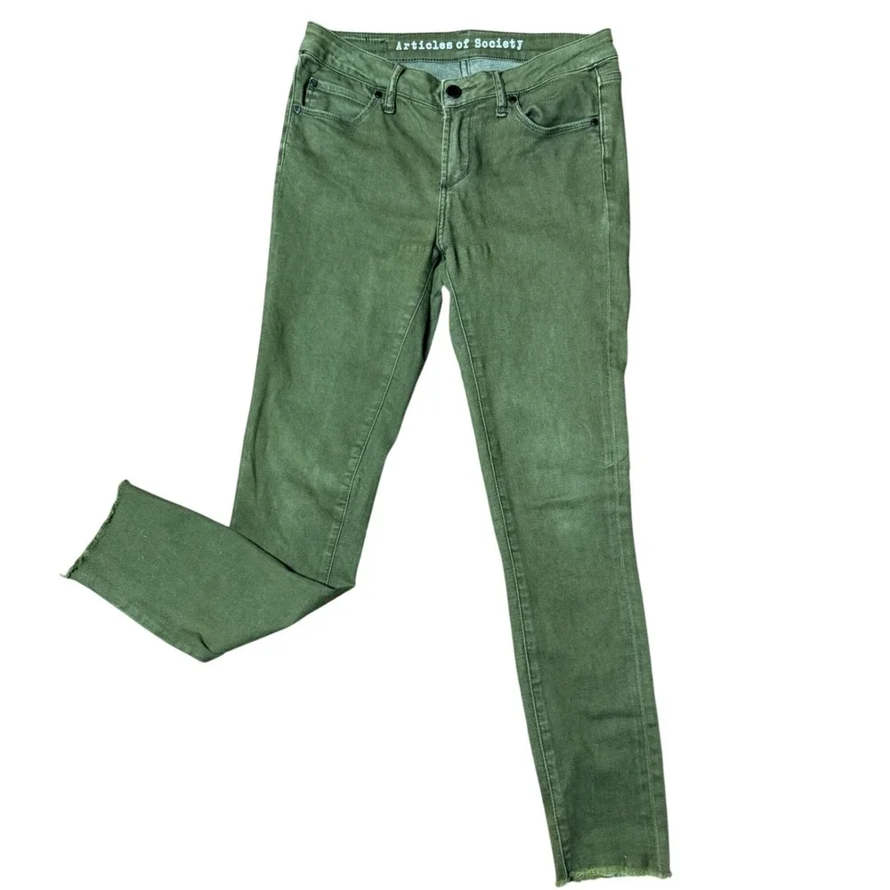 Articles of Society Skinny Sarah Raw Hem Jeans 26 Olive Green Excellent Denim